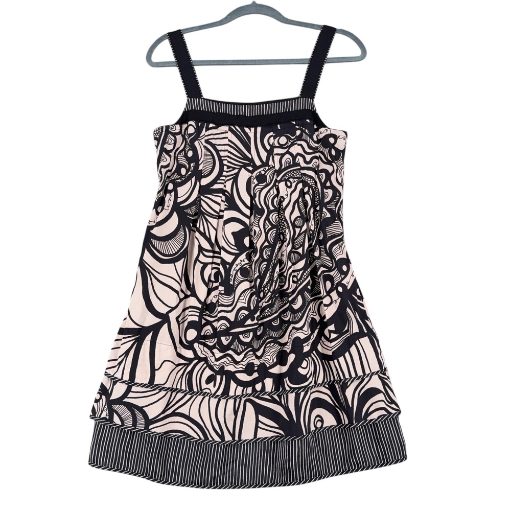 BCBGMAXAZRIA Black White Abstract Print A-Line Tiered Dress Size 2
